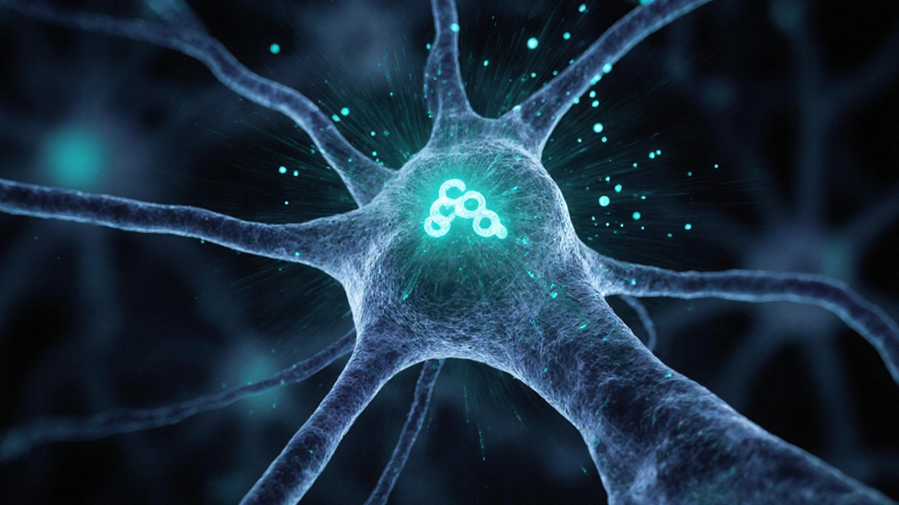 3‑D render ukazuje THCP vázající se na receptor CB1 a aktivující jej.