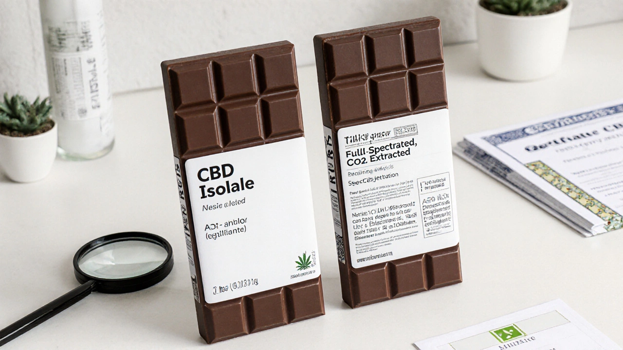 Dvě čokolády s CBD v porovnání: izolát vs. široké spektrum s certifikátem.