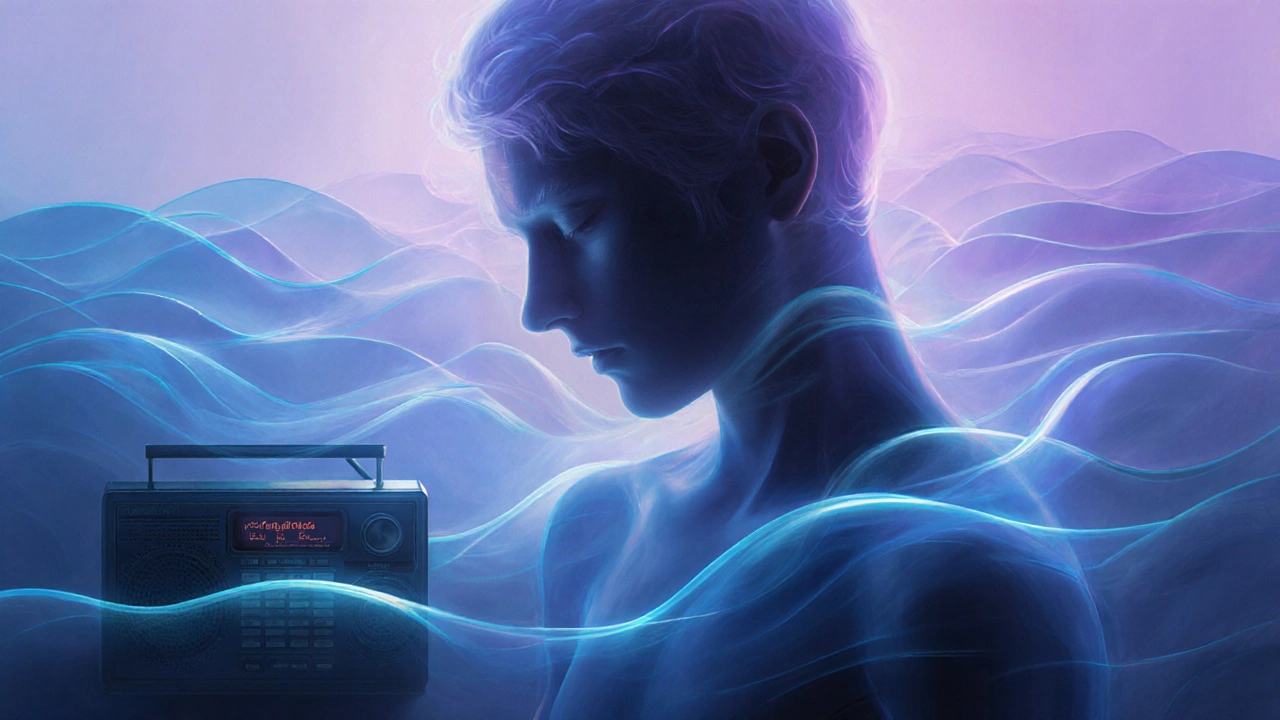 Abstraktní obraz klidu v těle: napětí se rozptýlí, vlny klidu proudí tělem.