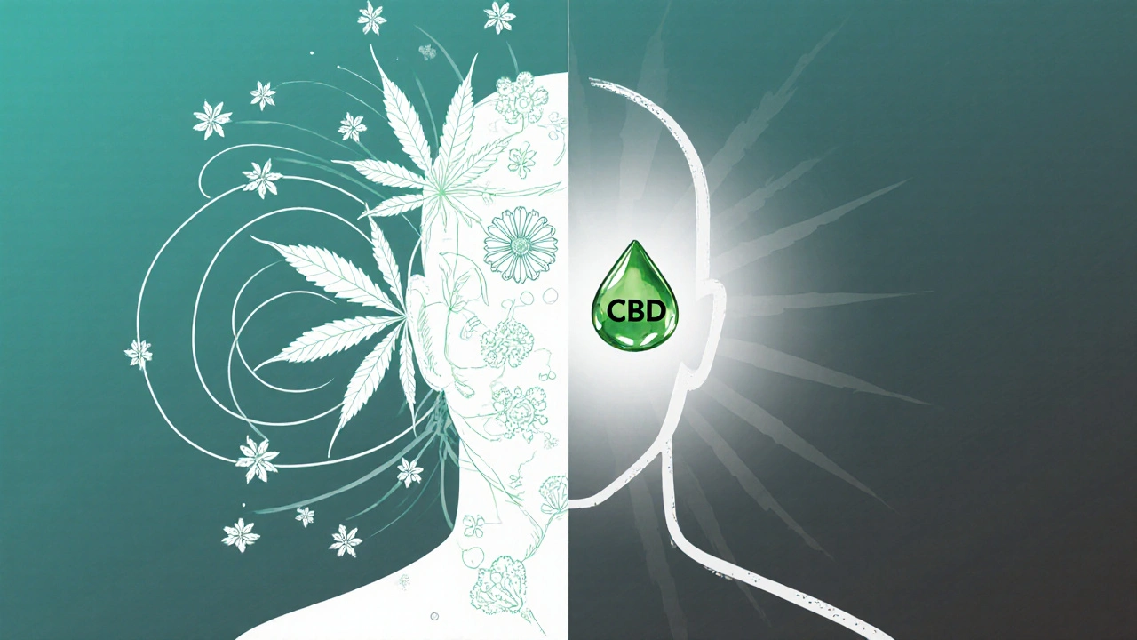 Koncepční obrázek rozdílu mezi přirozeným a koncentrovaným CBD