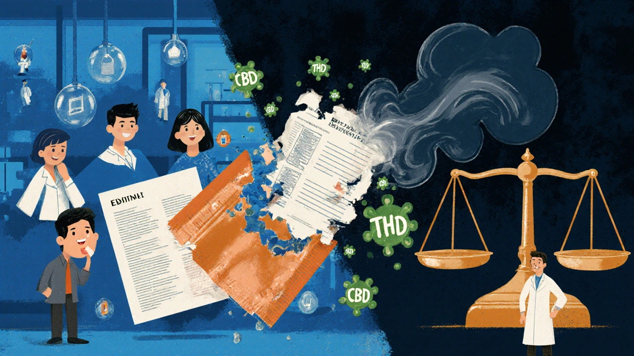 Křehká žvýkačka se mění v právní dokumenty a váhy spravedlnosti.