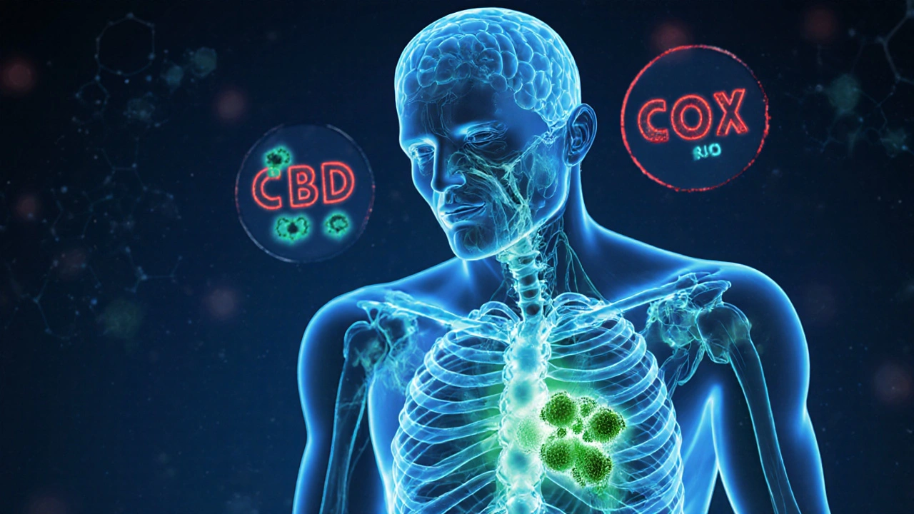 Transparenční ilustrace těla s aktivací endokannabinoidního systému CBD.