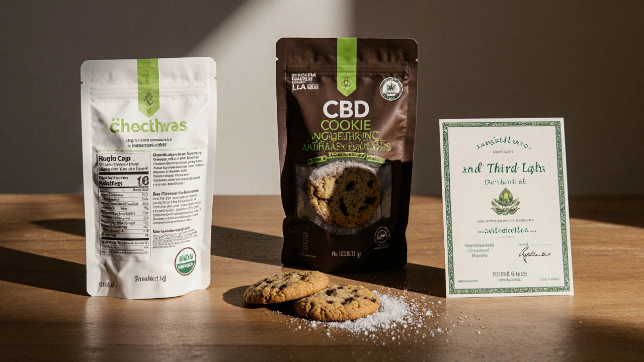 Tři druhy CBD sušenek: čistá, s přísadami a s certifikátem.