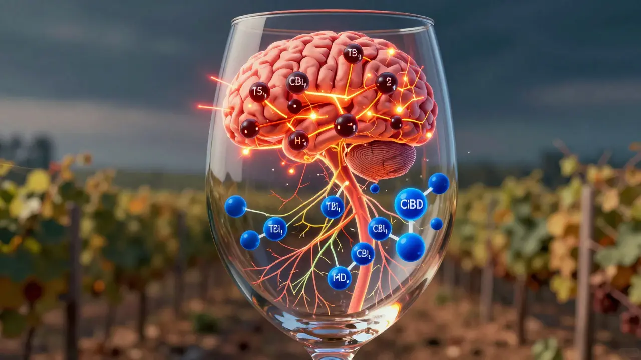 Abstraktní znázornění nervového systému s přetíženými receptory THC v mozku.