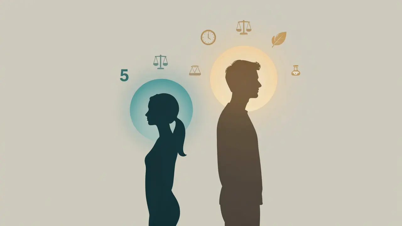 Dvě siluety s různě dlouhými halovými kruhy znázorňujícími trvání účinku CBD.