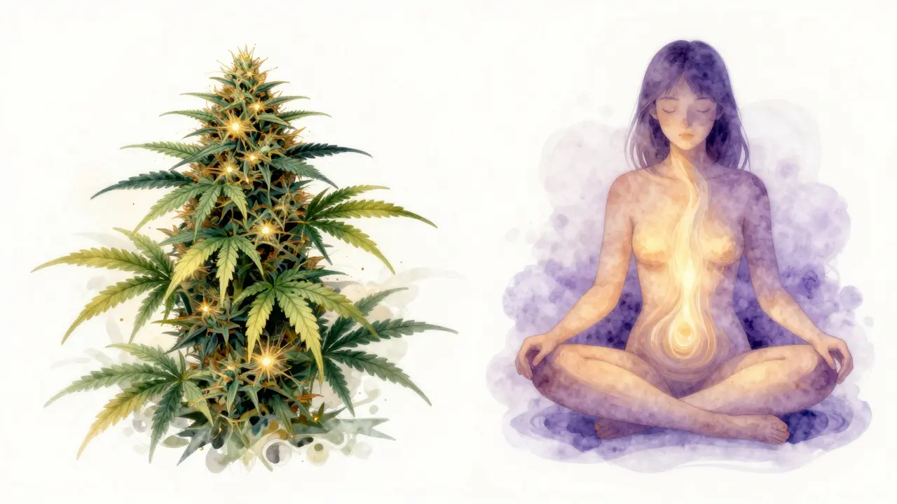 Surreální porovnání: chaotický THC vs. klidný tok euforie HHC z konopí.