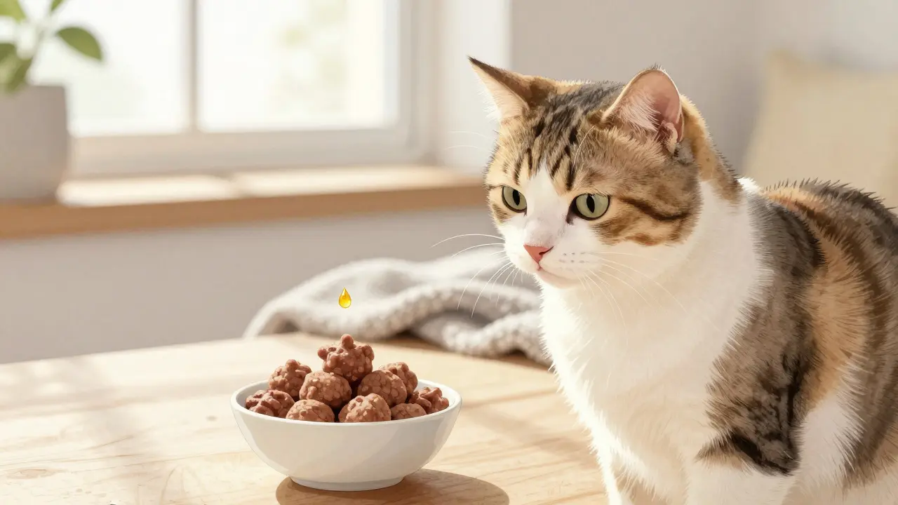 Kočka odmítá CBD pečivku, ale druhá je nabízena