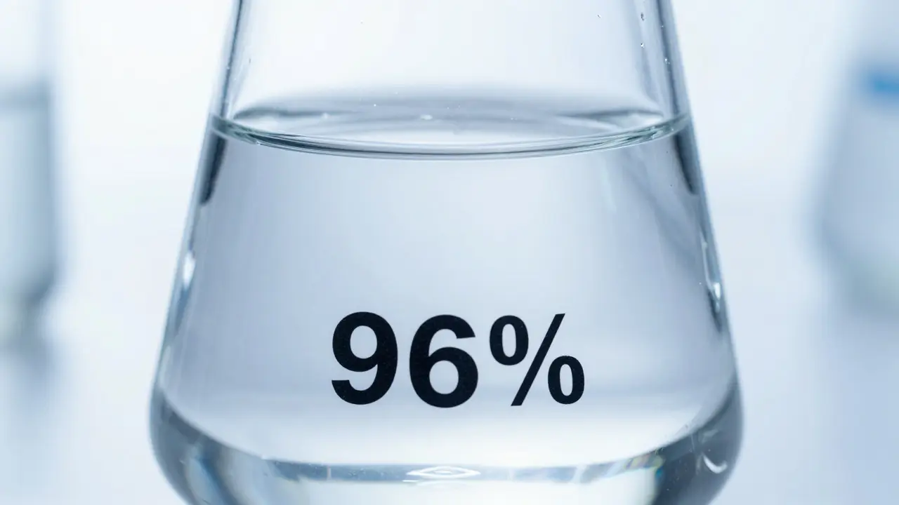 Krystalicky čistý destilát spiritusu ve skleněné nádobě.