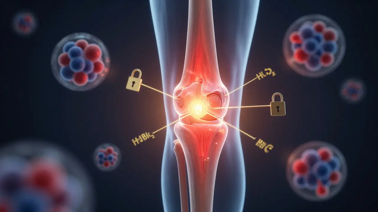 Průhledný kloub s molekulami HHC-O vázajícími se na CB2 receptory a snižujícími zánět.
