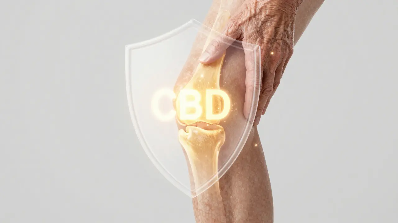 Konceptuální zobrazení ochranného štítu CBD působícího na klouby