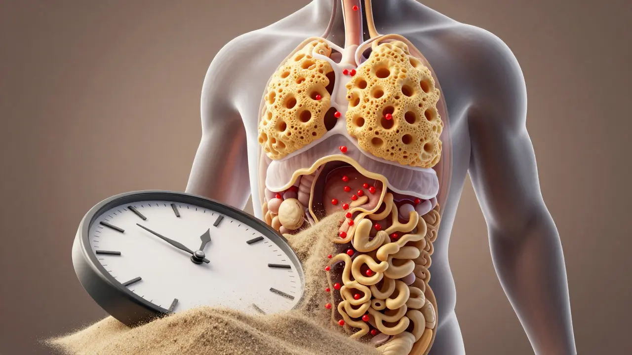 Ilustrace ukládání metabolitů do tukových tkání a času detekce