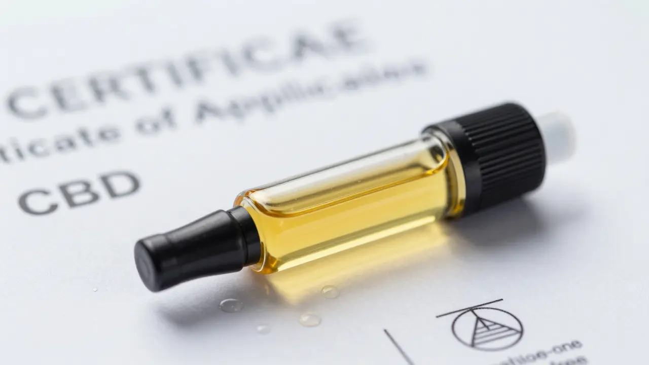Kvalitní CBD kartridž na laboratorním stole pro bezpečné vapování