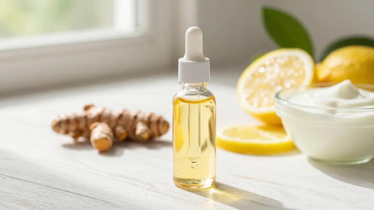 Lahev s CBD olejem a přírodní ingredience pro zdraví