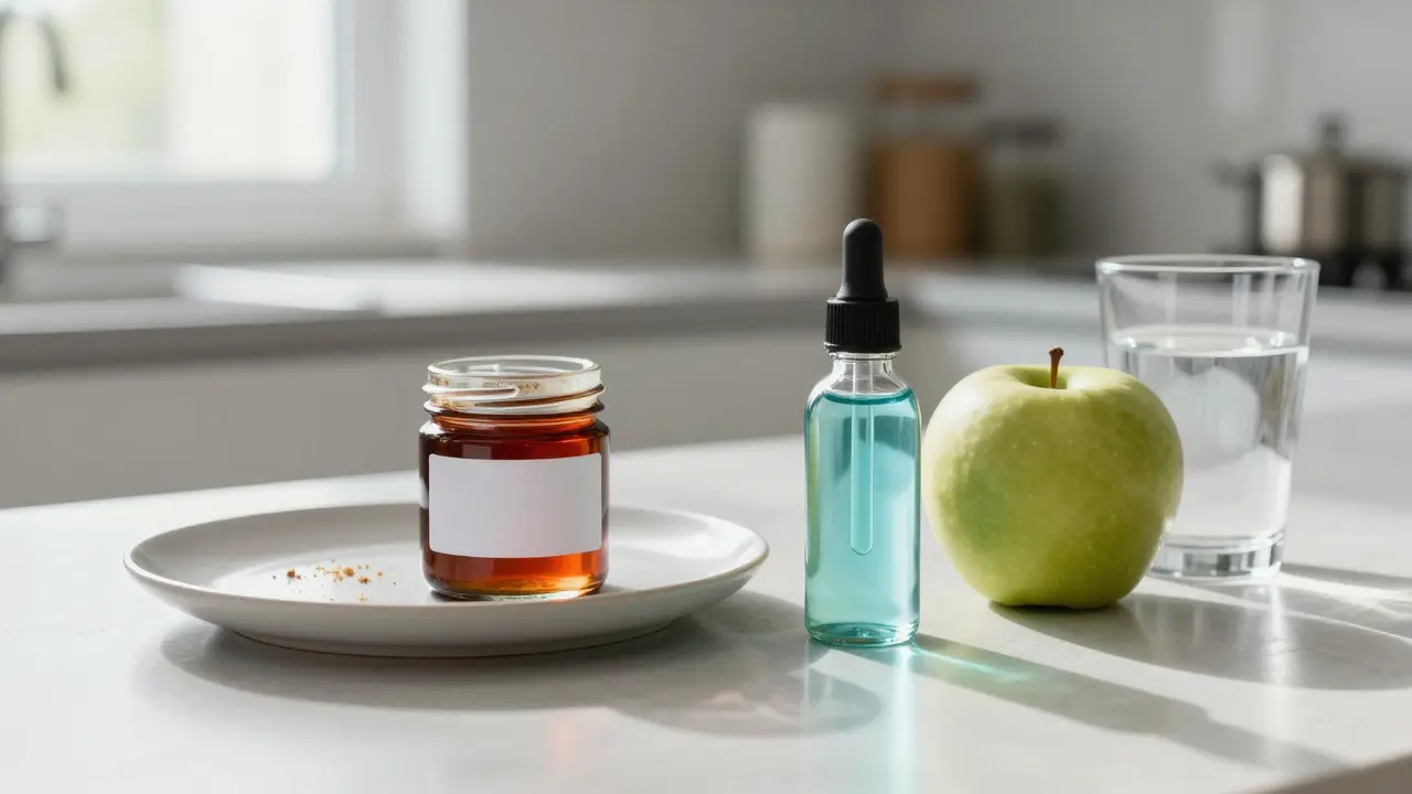 Srovnání produktu s THC a CBD na kuchyňském pultu