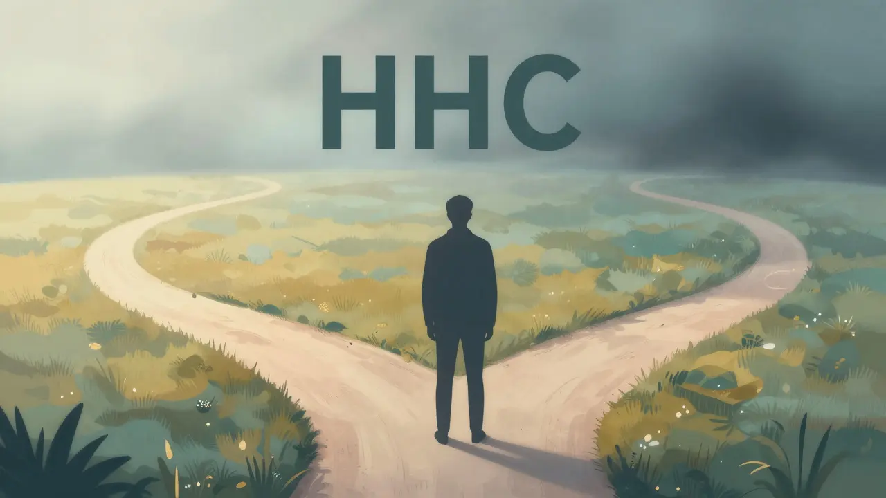 Abstraktní ilustrace právní nejistoty a popularity HHC v ČR