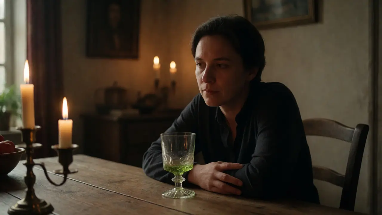 Osoba v meditativním stavu po konzumaci absintu
