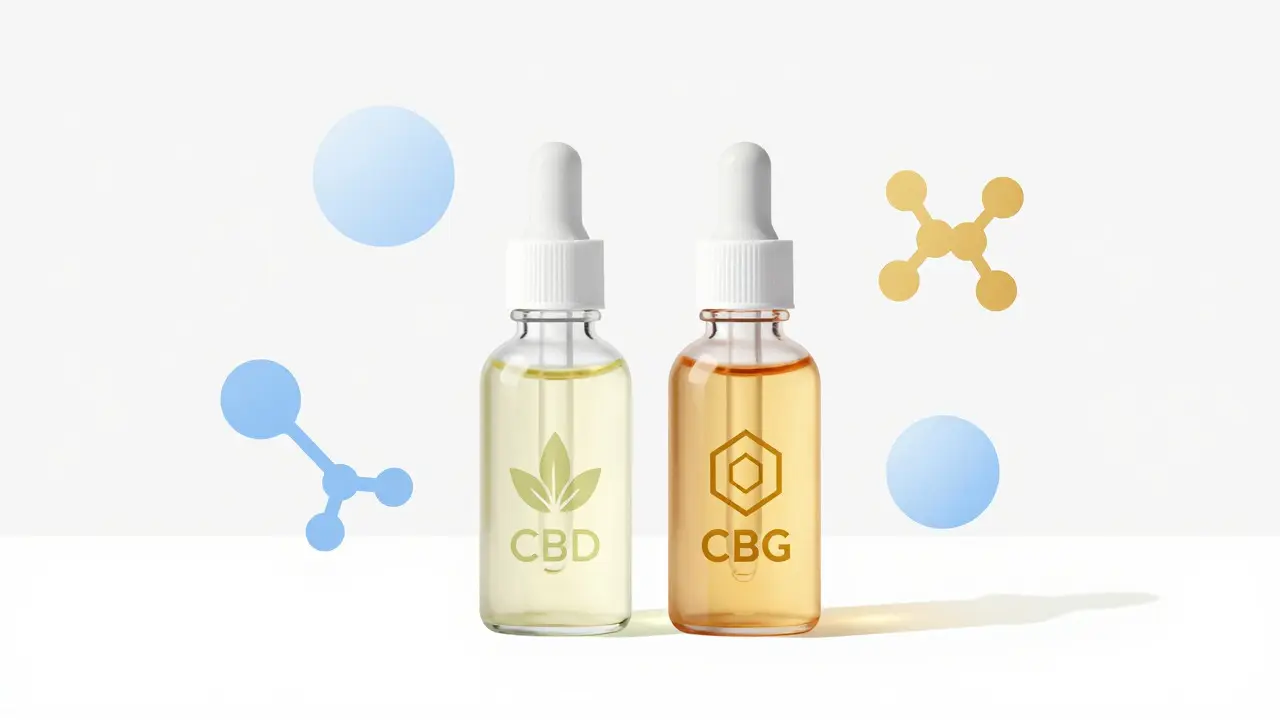 Porovnání lahviček s oleji CBD a CBG v čistém prostředí