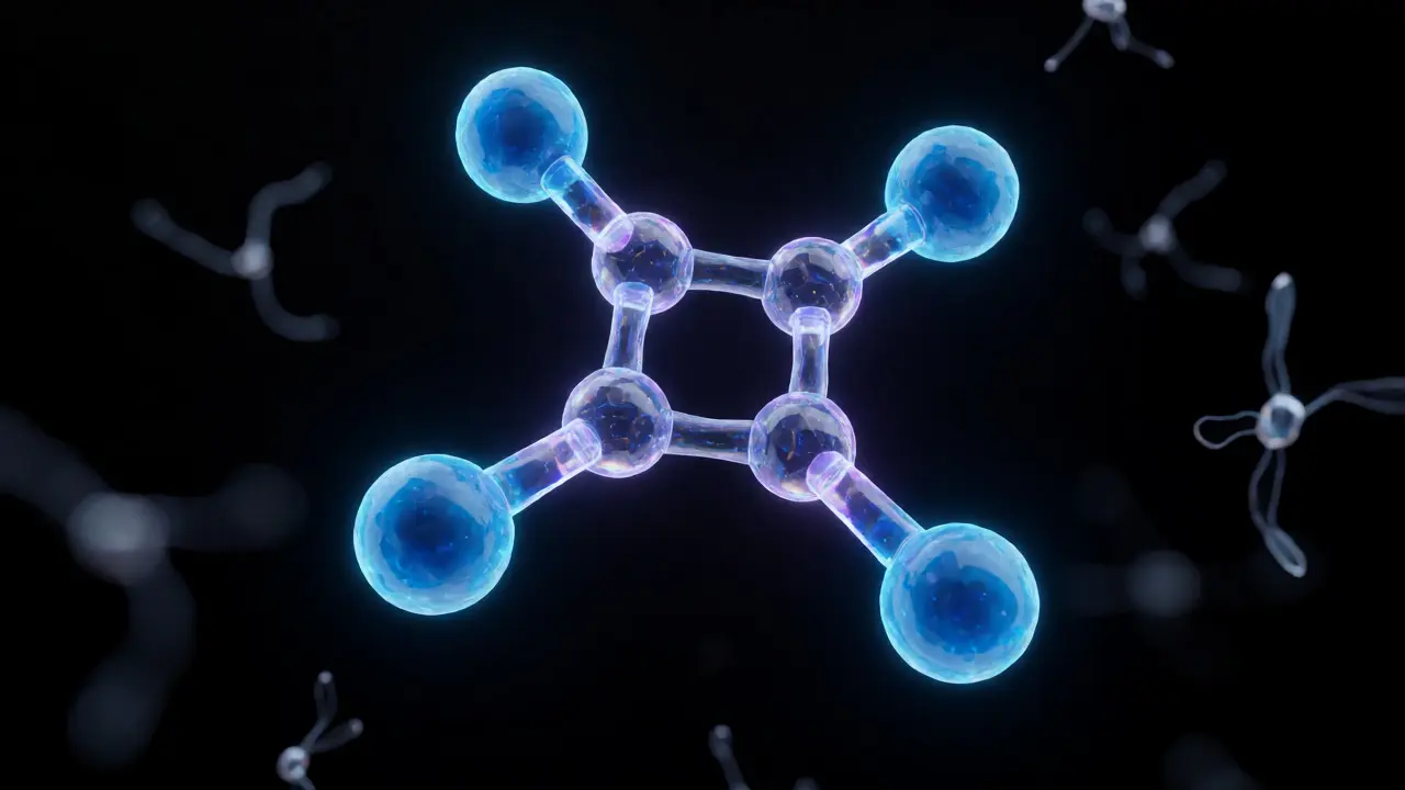 Glowing H4CBD molecular structure with hydrogen atoms